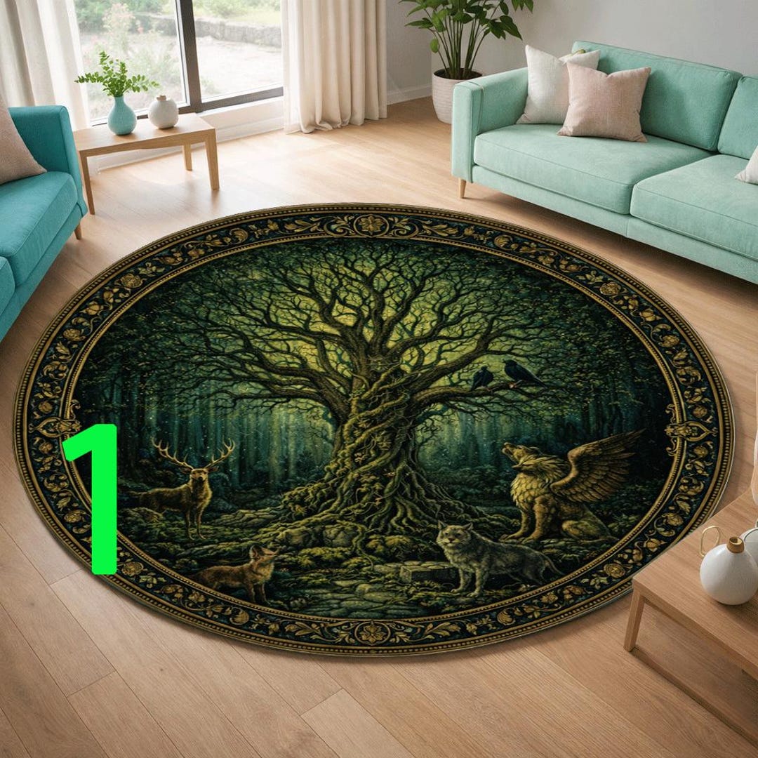 Enchanted Rug Enchanted Forest Round Rug Mythical Dark Fantasy Decor, Tree of Life ...