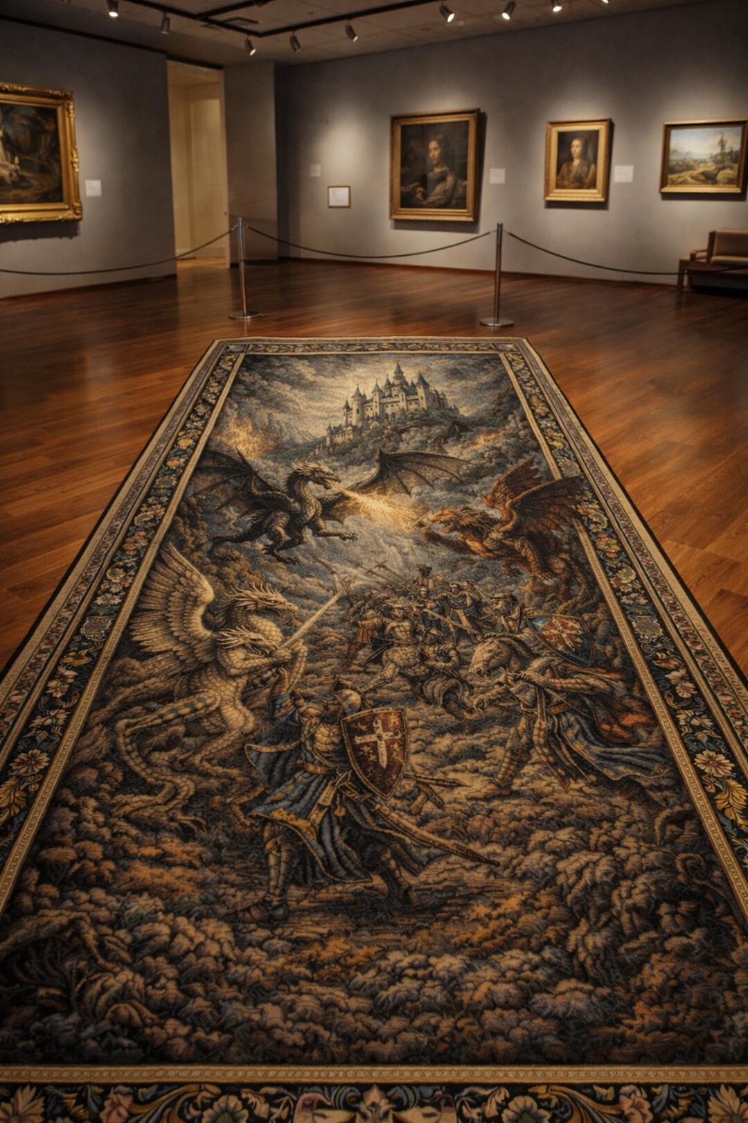 Knight Castle Rug Medieval Dragon Castle Runner Rug: Knights, Gothic Hallway Tapestry ...