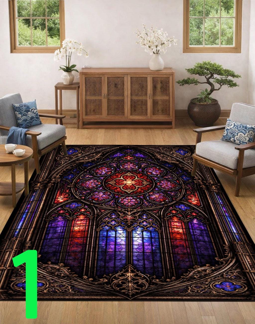 Cathedral Rug Gothic Stained Glass Rug Cathedral Window Occult Decor Dark Academia ...