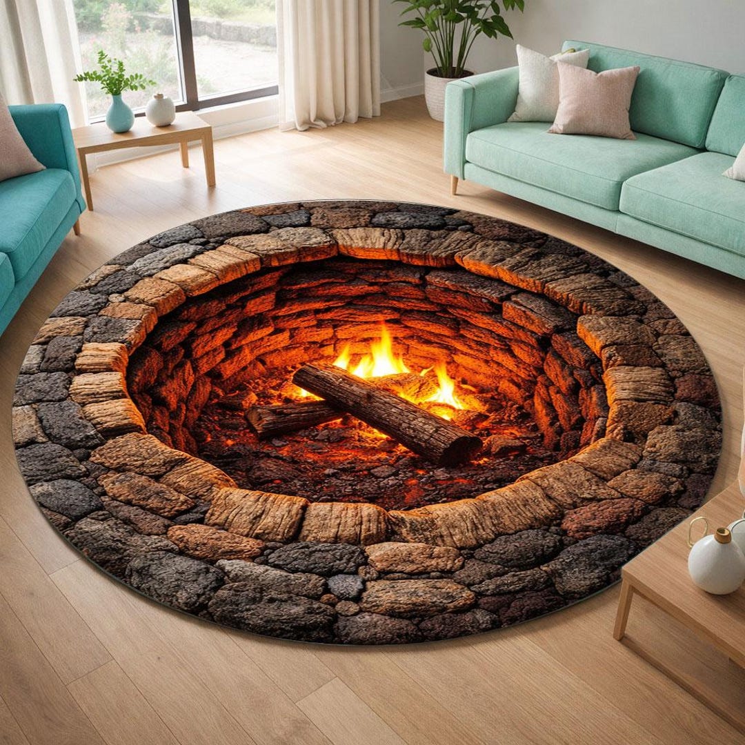 3D Fire Pit Rug Round Optical Illusion Campfire Carpet - Etsy