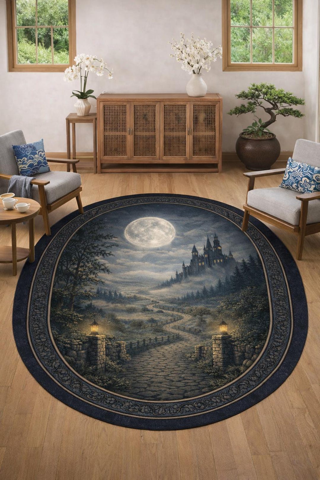 Knight Castle Rug Oval Gothic Castle Rug Moonlight Medieval Fantasy Area Carpet - Etsy