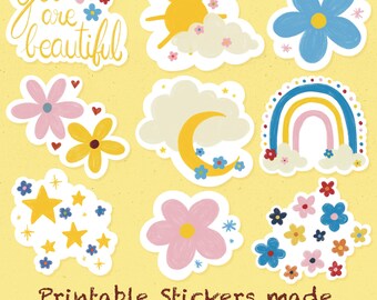 Floral Positivity Printable Stickers PNG, Inspirierende Sticker Datei, Hippie PNG, Cute Positivity PNG, 130