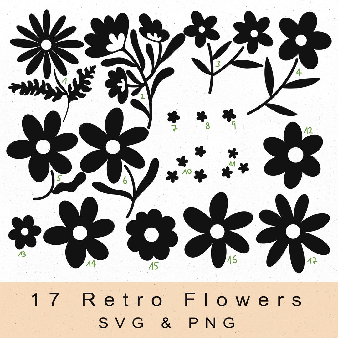 Retro Flowers SVG PNG Bundle, Hippie SVG, Daisies Svg, Cute Flower ...