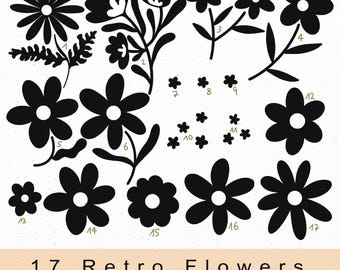 Retro Blumen SVG PNG Bündel, Hippe SVG, Blumen Clipart, Margeriten svg, Blumen Form, Blume png, Blumen Schnittdatei, 151