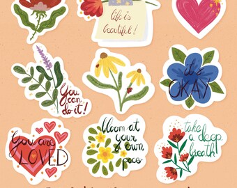 Pretty Floral Positivity Printable Stickers PNG, Inspirierende Sticker Datei, Hippie PNG, Cute Positivity PNG, 131