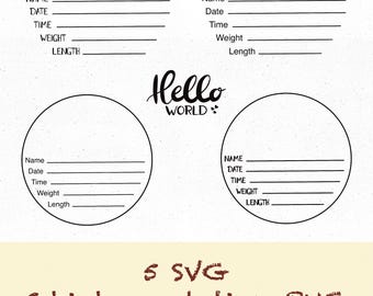 Round Birth Stats SVG PNG Bundle, Baby PNG, Baby Announcement Svg, Milestone Svg, Baby Crafting Svg, Baby Cutfile, Hello World, 132