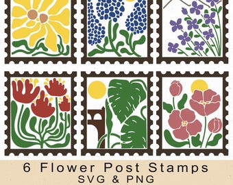 Blumen Briefmarken SVG PNG Bündel, Boho SVG, Blumen Clipart, Margeriten svg, Blumen Form, Blume png, Blumen Schnittdatei, 164