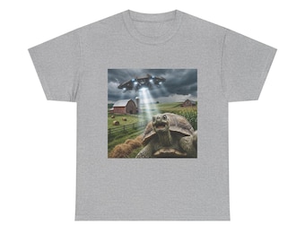 Selfie Turtle Alien Abduction Tee  | UFO, Cow, Barn, Stormy Sky