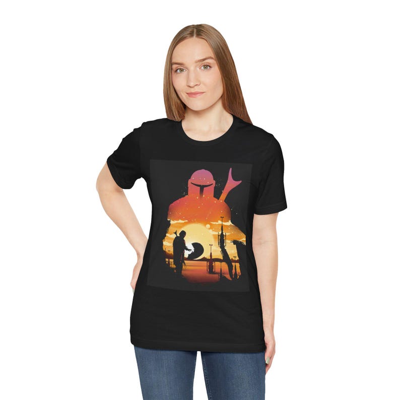Mando Inspired T-Shirt, This Is The Way Shirt, Space Warrior Tee, Sci-Fi Sunset Graphic, Bounty Hunter Fan Gift, Galaxy Western Shirt image 7