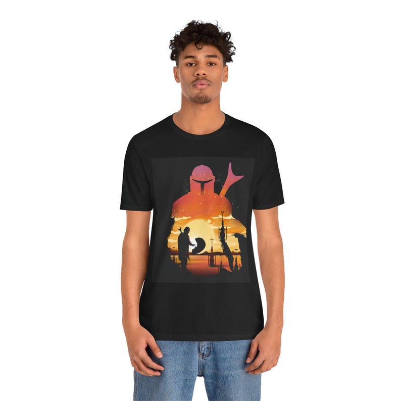 Mando Inspired T-Shirt, This Is The Way Shirt, Space Warrior Tee, Sci-Fi Sunset Graphic, Bounty Hunter Fan Gift, Galaxy Western Shirt image 6