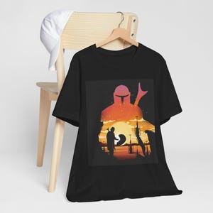 Mando Inspired T-Shirt, This Is The Way Shirt, Space Warrior Tee, Sci-Fi Sunset Graphic, Bounty Hunter Fan Gift, Galaxy Western Shirt image 12