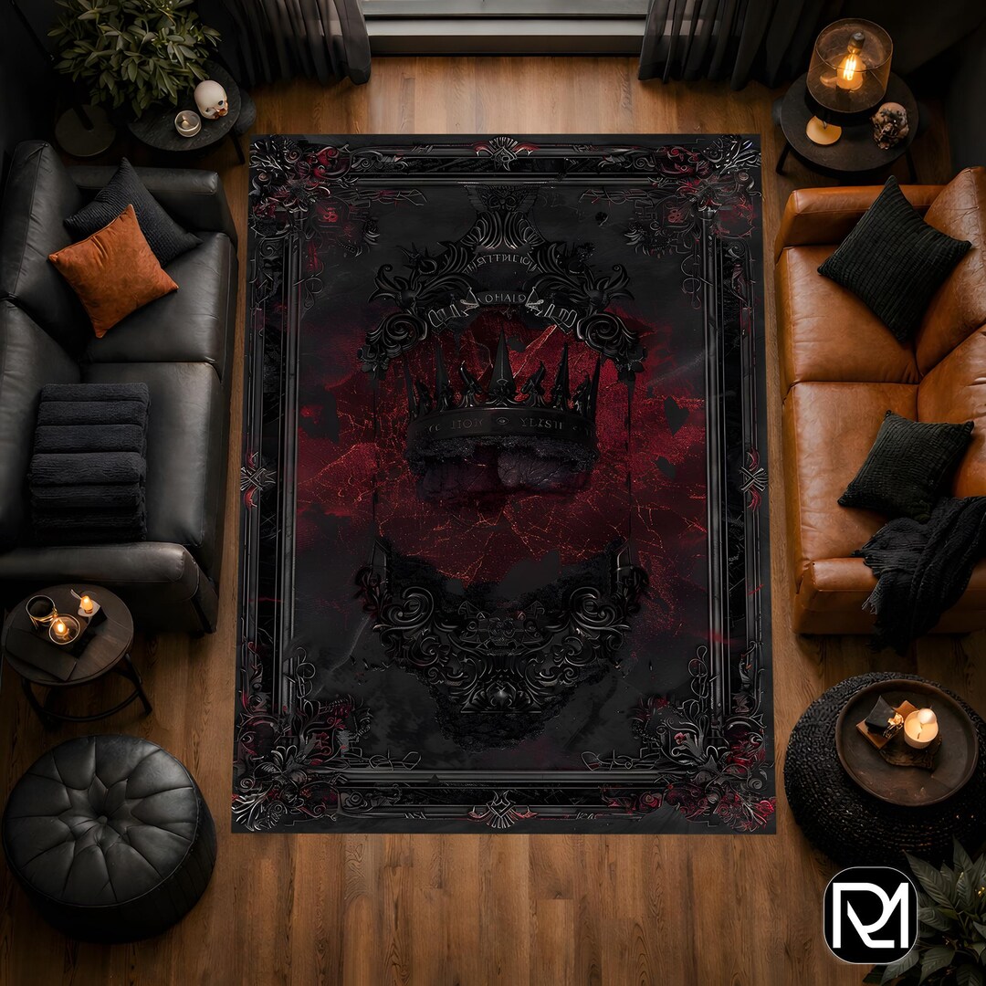 Gothic Crown Dark Fantasy Area Rug Black Red Royal Gothic Living Room ...