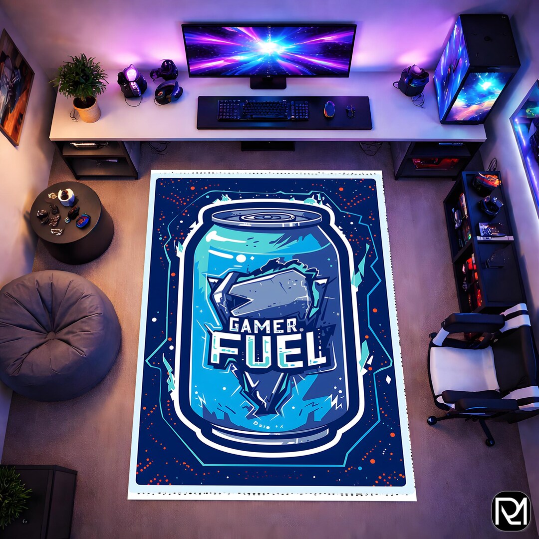 Gas Gas Rug Gaming Rug Gamer Fuel Energy Can Design Blue Gamer Room Decor Soft ...
