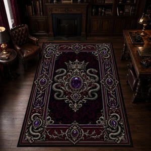 Alfombra gótica con diseño de serpiente, decoración de estilo brujo.