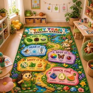 Tiny Trail Sensory Garden Kids Area Rug, Nursery Decor