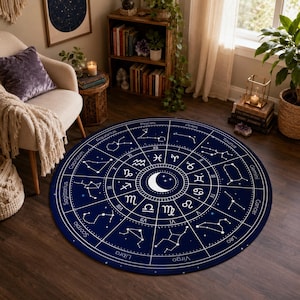 Zodiac Astrology Horoscope Washable Round Rug, Decor