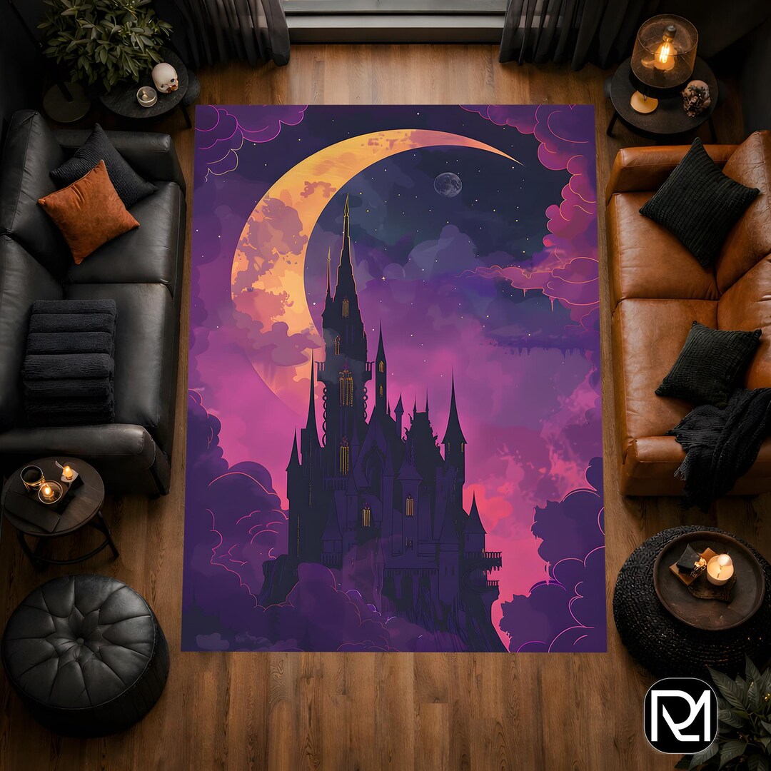 Knight Castle Rug Gothic Castle Moon Rug Dark Fantasy Castle Area Rug Celestial Night ...