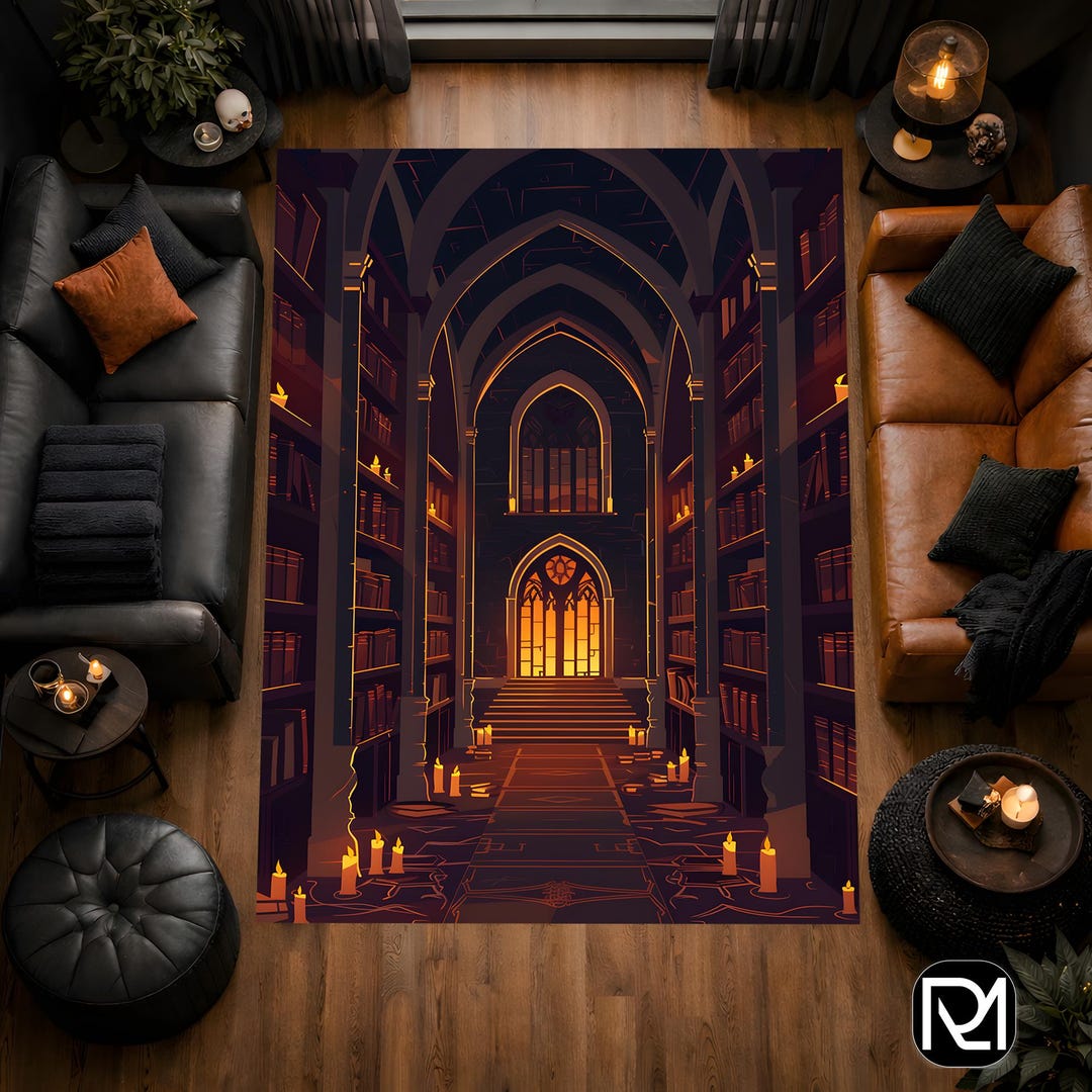Gothic Library Area Rug, Dark Academia Bookcase Carpet, Witchy Study ...