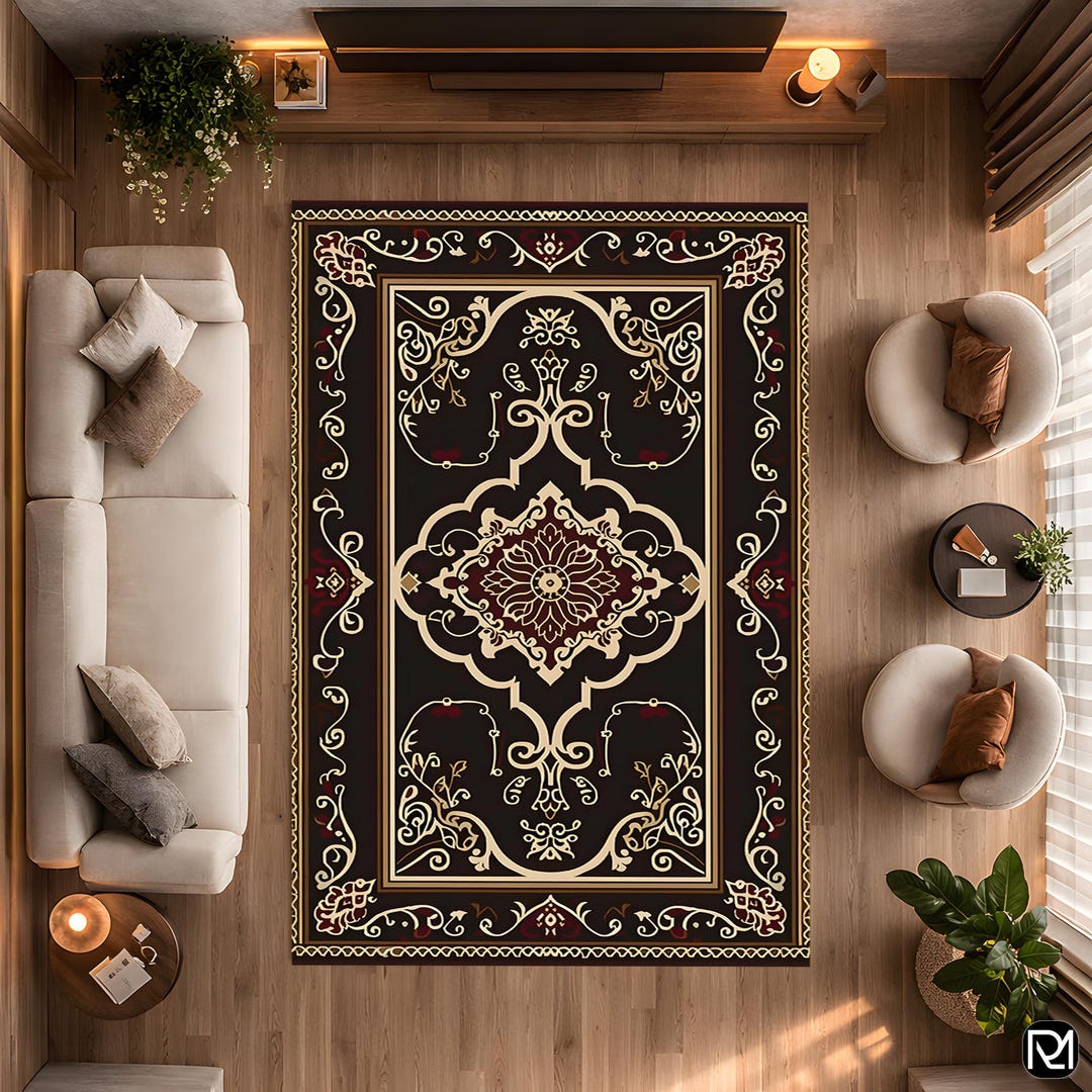 Dark Brown Oriental Rug Classic Design, Floral Medallion Carpet ...