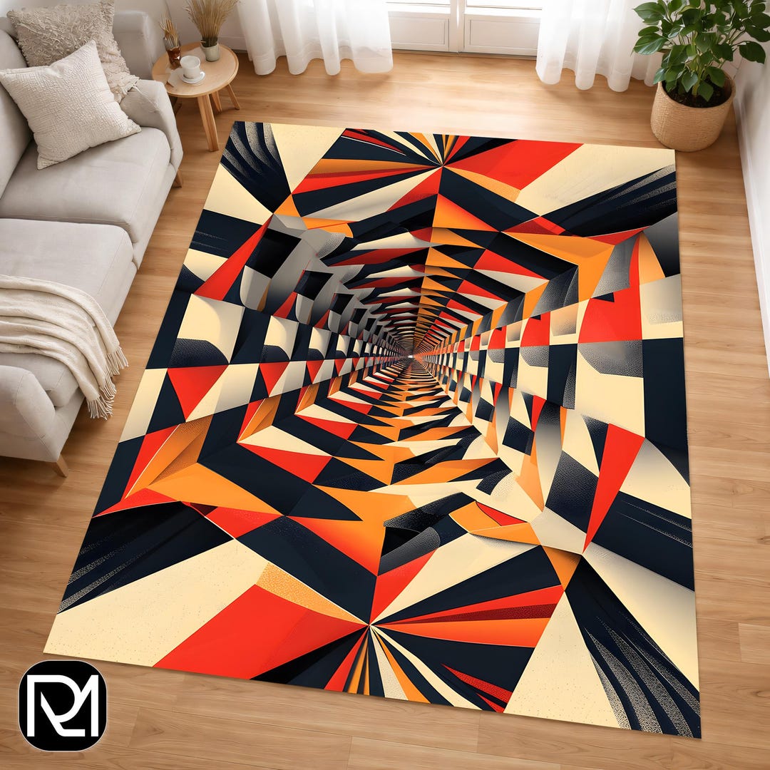 Visualabyss Rugs Geometric Tunnel Optical Illusion Area Rug Modern Abstract Red Black ...