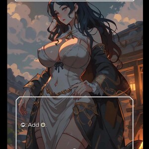 May include: A fantasy art card titled "Avacyn's Pilgrim" featuring a female character in a white and black outfit. The card includes the text "Add" and "Creature - Human Monk 1/1". The background shows a cloudy sky.