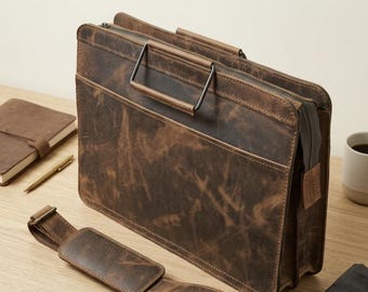 Bolso de piel para portátil para hombre, maletín bandolera vintage de 16 pulgadas, bolso de trabajo de piel plena flor, regalo para él, bolso de oficina 100% hecho a mano para hombre