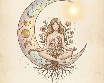 Celestial Moon Phases Mental Health Art Print, Boho Therapy Office Decor (Digital Download)
