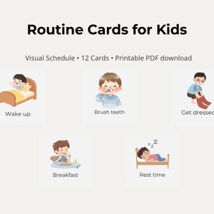 Rutinkort för barn – Dagliga rutiner – Visuellt schema - 12 kort – Printable PDF