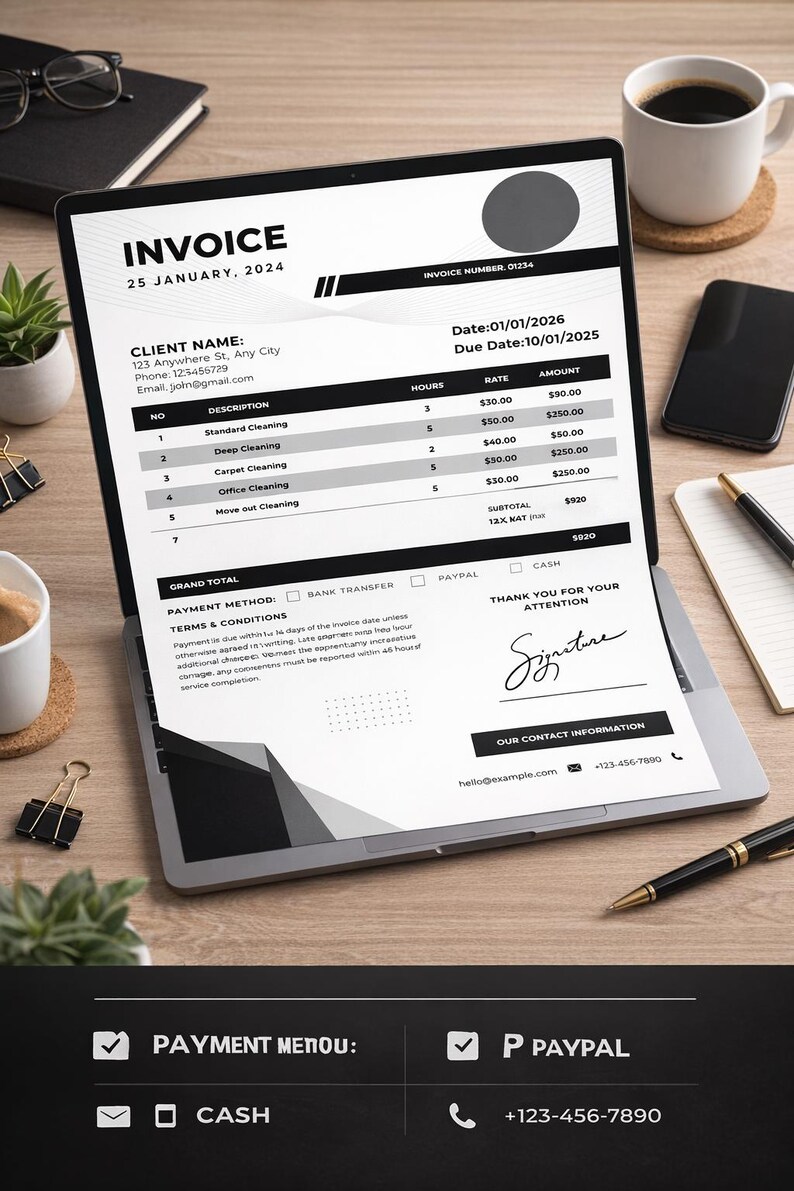 Invoice Signature Sample Editable Invoice Template | Modern Black & White Business Billing Form ...