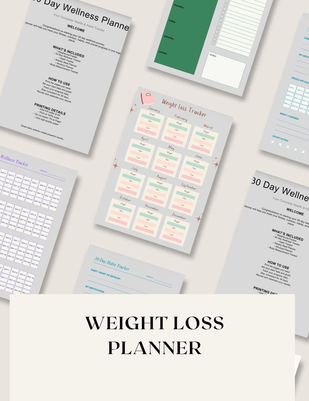 Editable Canva Weight Loss Planner | 30 Day Fitness Meal Tracker ...
