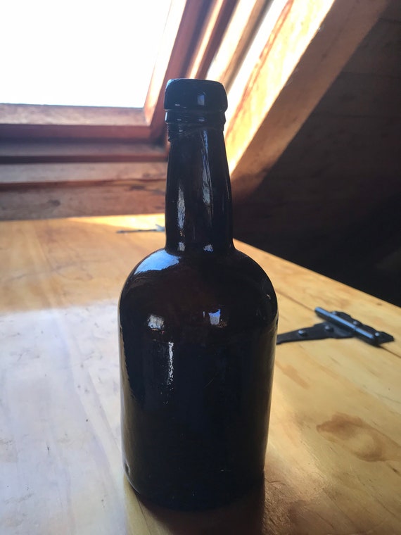 Antique black glass bottle pontil short squat 3 piece mold. Etsy