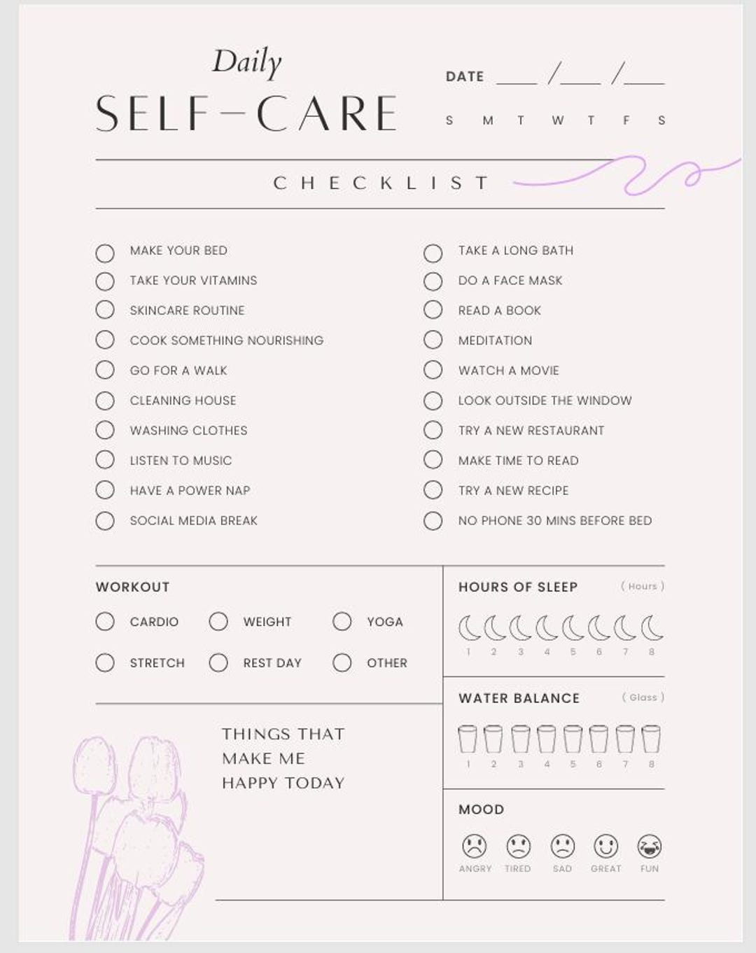 Daily Self Care Planner Printable PDF • Habit Tracker & Mood Tracker ...