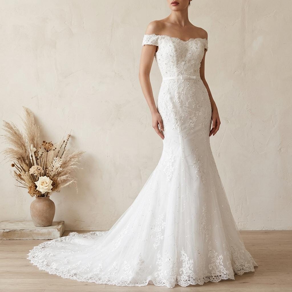 knee length dresses for ladies Elegant Mermaid Sweetheart Sweep Train Wedding Dress with Lace  Appliques,MW486 main image 0