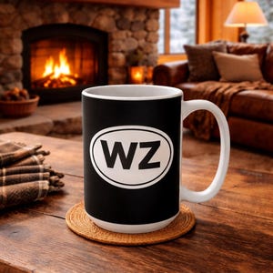 Tasse en céramique de 15 oz avec logo WZ ovale Colorado | Codes de comté pour plaques d'immatriculation rétro des années 1970 | Steamboat Springs | Comté de Routt