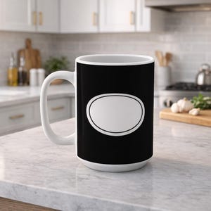 Personalize Your Blank Oval Sticker 15oz Ceramic Mug | Insert Personalized Letters | Oval Frame