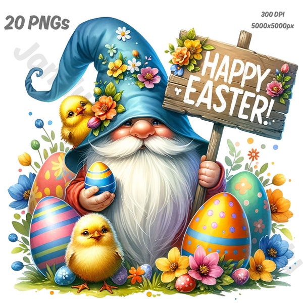 Watercolor Easter Gnome Collection Clipart, 20 PNG Easter Clipart, Easter Gnome Clipart Bundle, Spring Gnome, Flower Gnome, Commercial Use