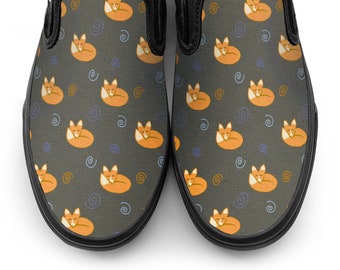 Sleeping Fox Slip on Custom Vans Brand Shoes