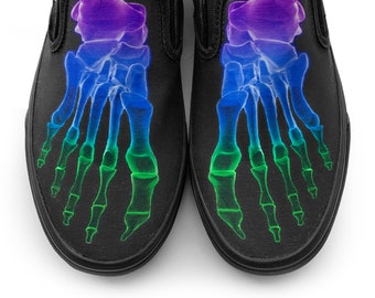 Multicolored X-Ray Skeleton Feet Halloween Slip-on Custom Vans Brand Shoes