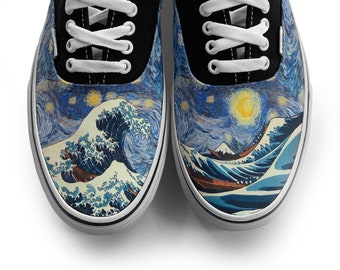 Van Gogh Great Wave Starry Night Authentic Custom Vans Brand Shoes