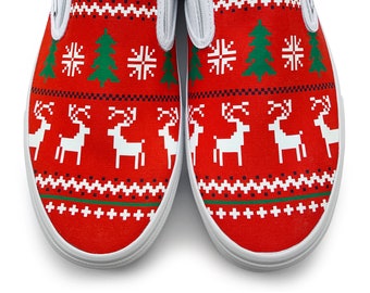 Custom Vans Ugly Christmas Sweater Canvas Shoes