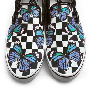 blue flame checkerboard vans