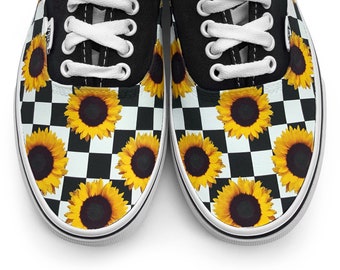 Checkerboard Sunflower Authentic Custom Vans Brand Shoes