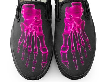 Pink X-Ray Skeleton Feet Halloween Slip-on Custom Vans Brand Shoes