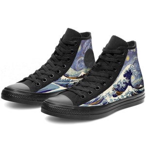 Van Gogh Great Wave Starry Night Custom Converse High Top Shoes