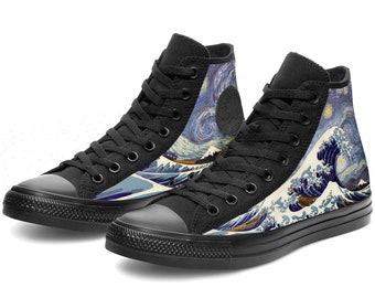 Van Gogh Great Wave Starry Night Custom Converse High Top Shoes
