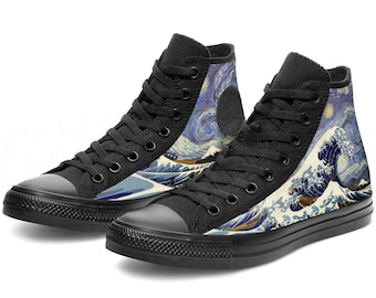 Van Gogh Great Wave Starry Night Custom Converse High Top Shoes