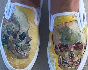 Zapatos personalizados sin cordones con calaveras de Van Gogh de la marca Vans