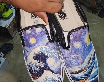 Van Gogh Great Wave Starry Night Custom Vans Brand Slip-on Shoes