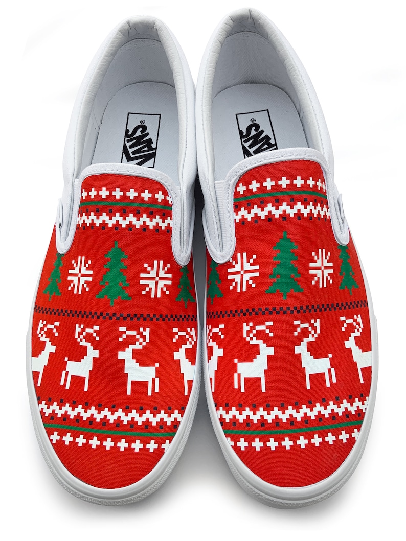 Custom Vans Ugly Christmas Sweater Canvas Shoes Etsy