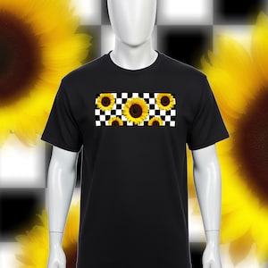 T-shirt met dambordzonnebloem (zwart)